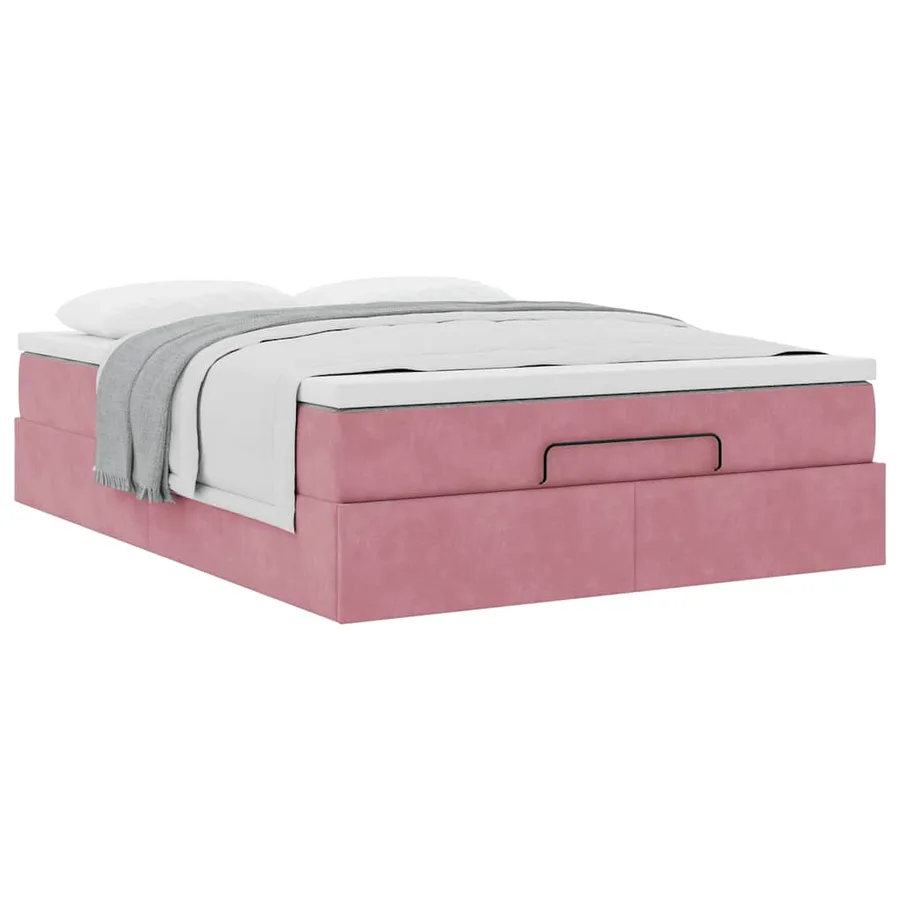 Cadre de lit ottoman avec matelas rose 140x200 cm velours - 5