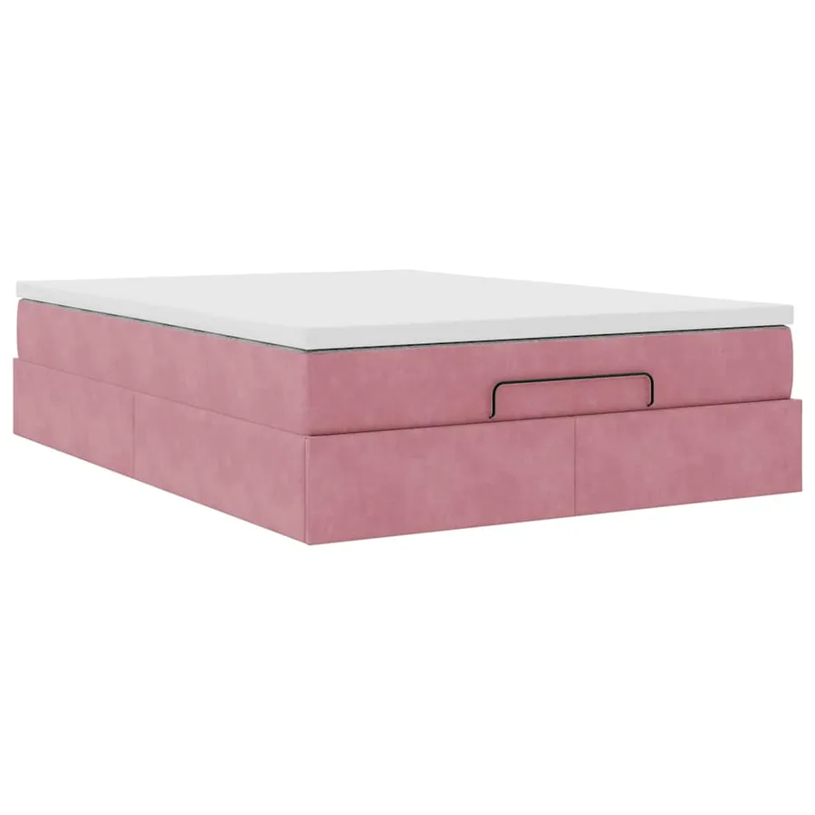 Cadre de lit ottoman avec matelas rose 140x200 cm velours - 6