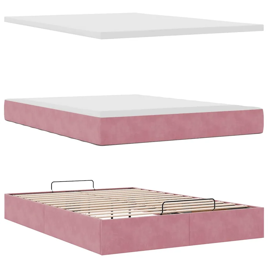 Cadre de lit ottoman avec matelas rose 140x200 cm velours - 8