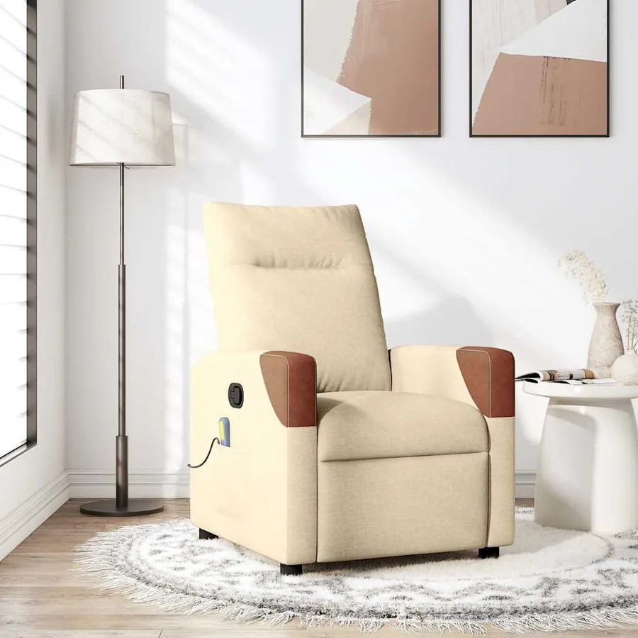 Fauteuil de massage inclinable Crème Tissu