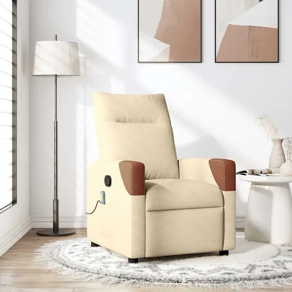 Fauteuil de massage inclinable Crème Tissu