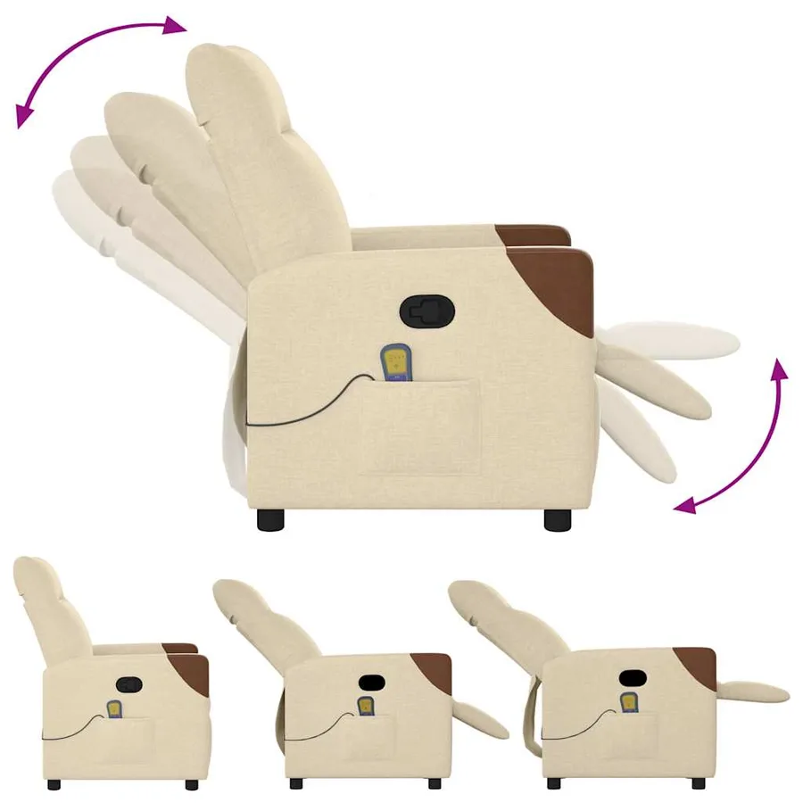 Fauteuil de massage inclinable Crème Tissu - 6