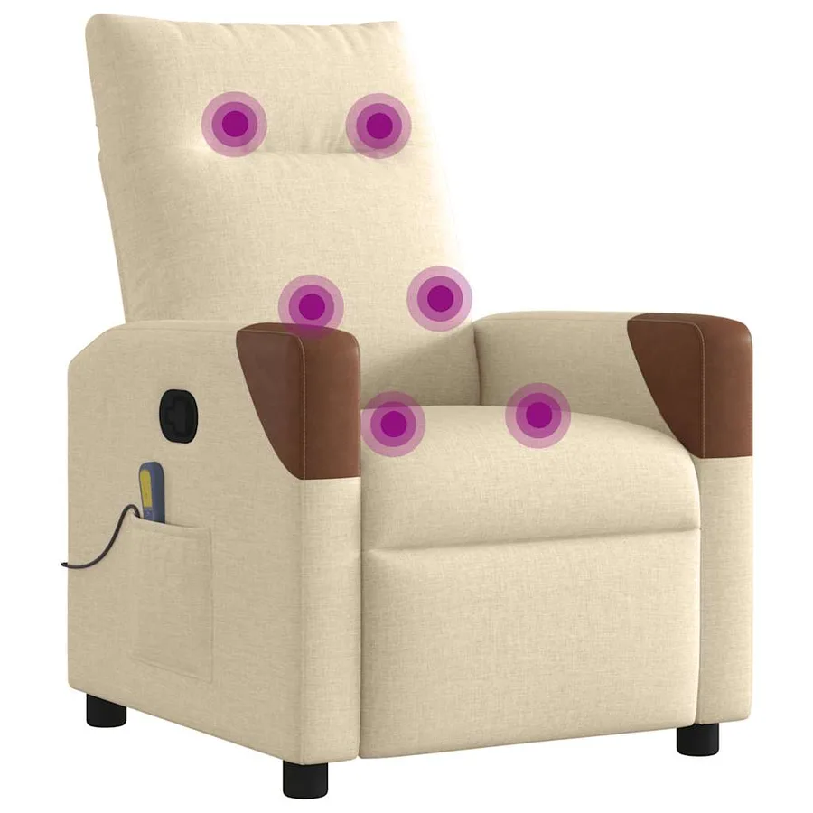 Fauteuil de massage inclinable Crème Tissu - 7