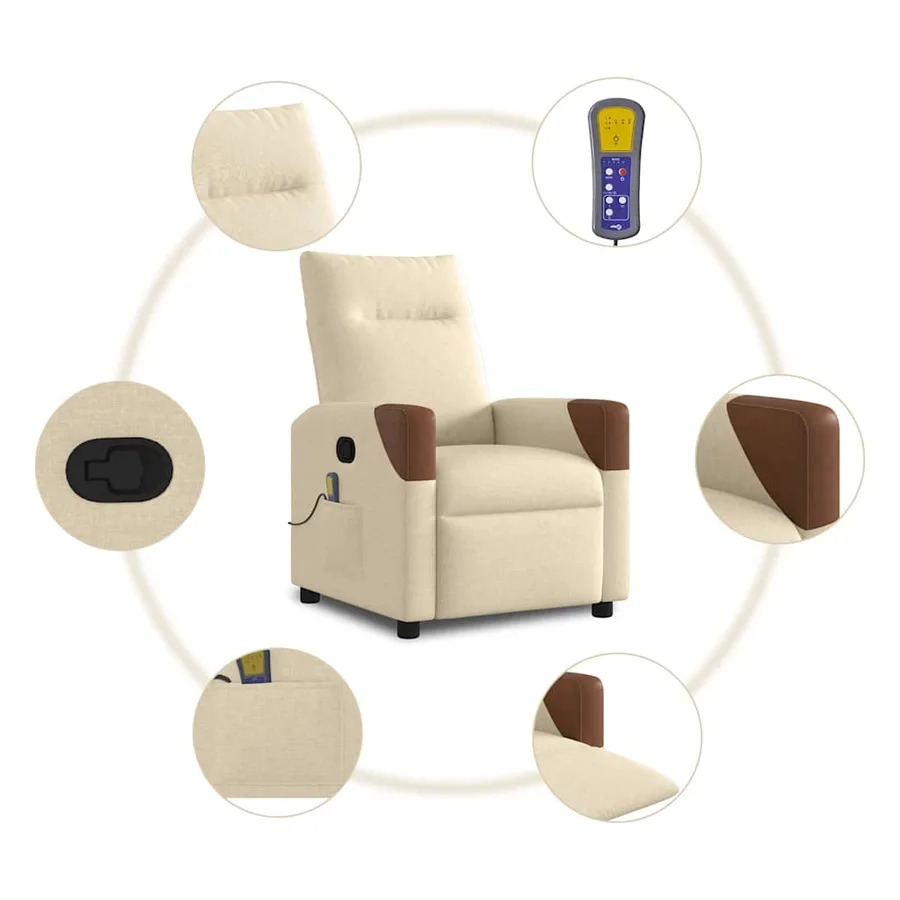 Fauteuil de massage inclinable Crème Tissu - 8