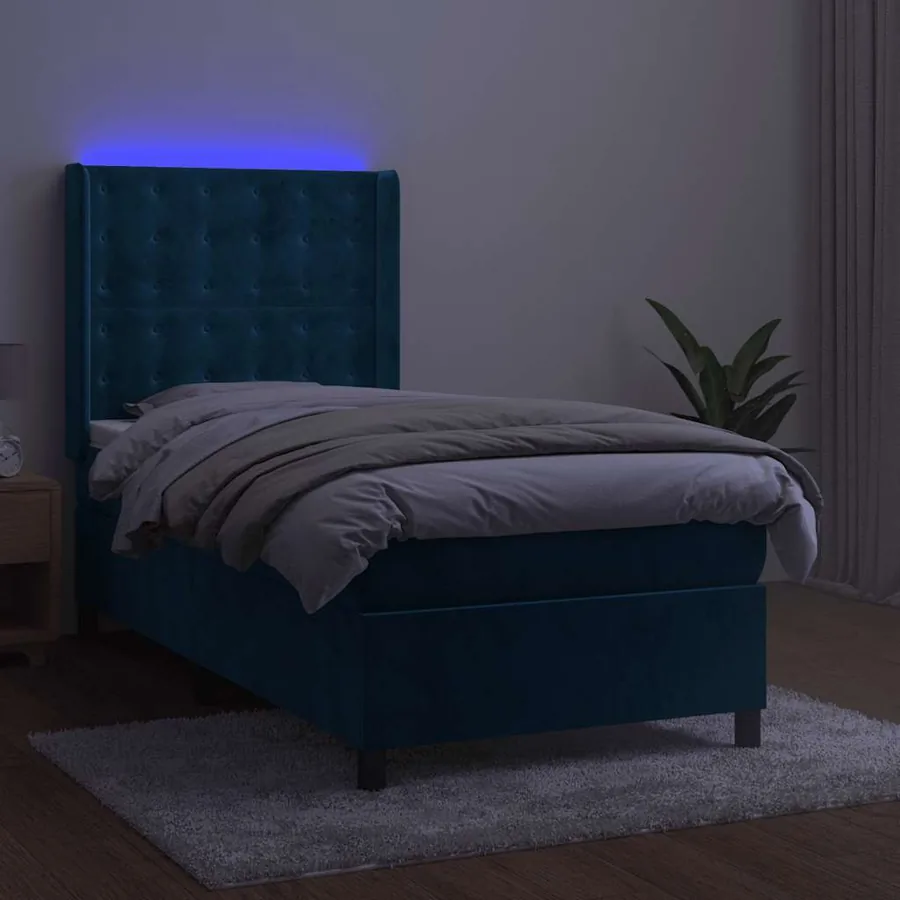 Sommier à lattes de lit matelas et LED Bleu foncé 100x200 cm - 4