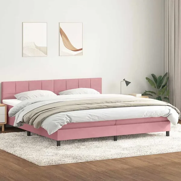 Sommier à lattes de lit avec matelas rose 200x220 cm velours