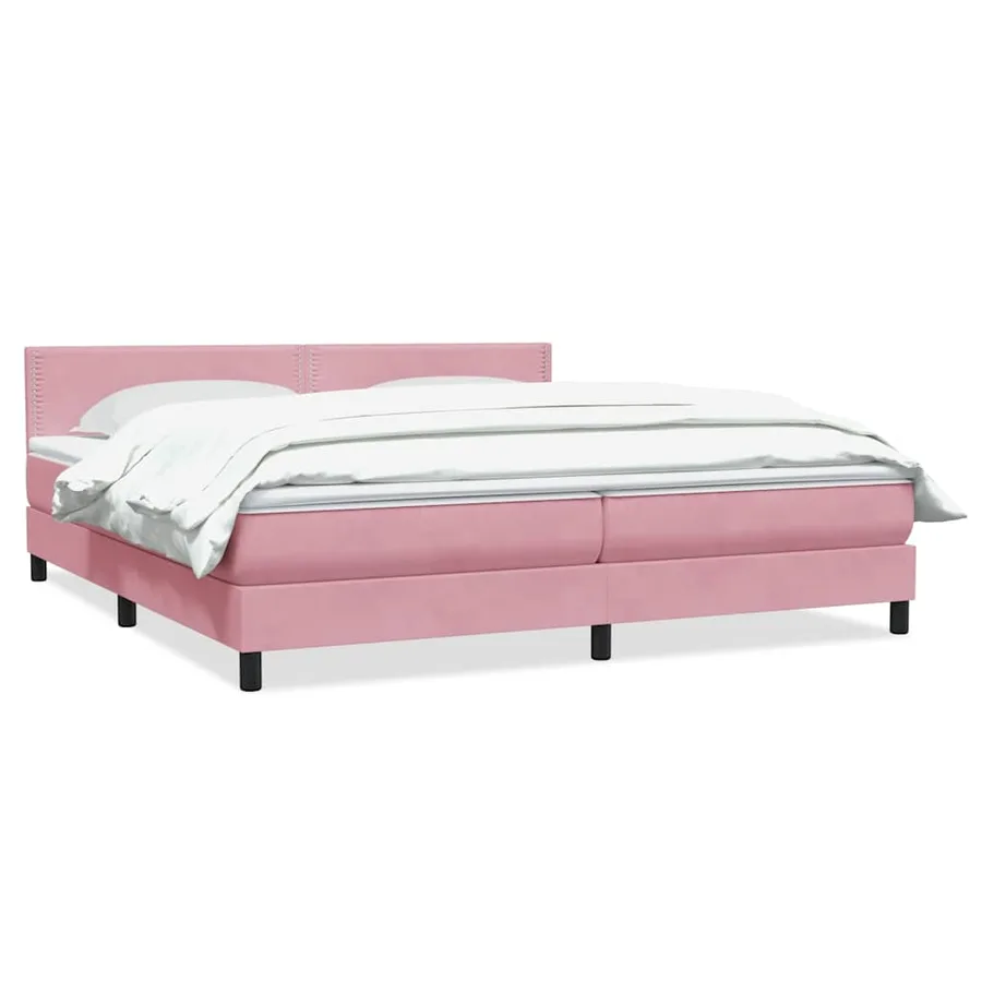 Sommier à lattes de lit avec matelas rose 200x220 cm velours - 2