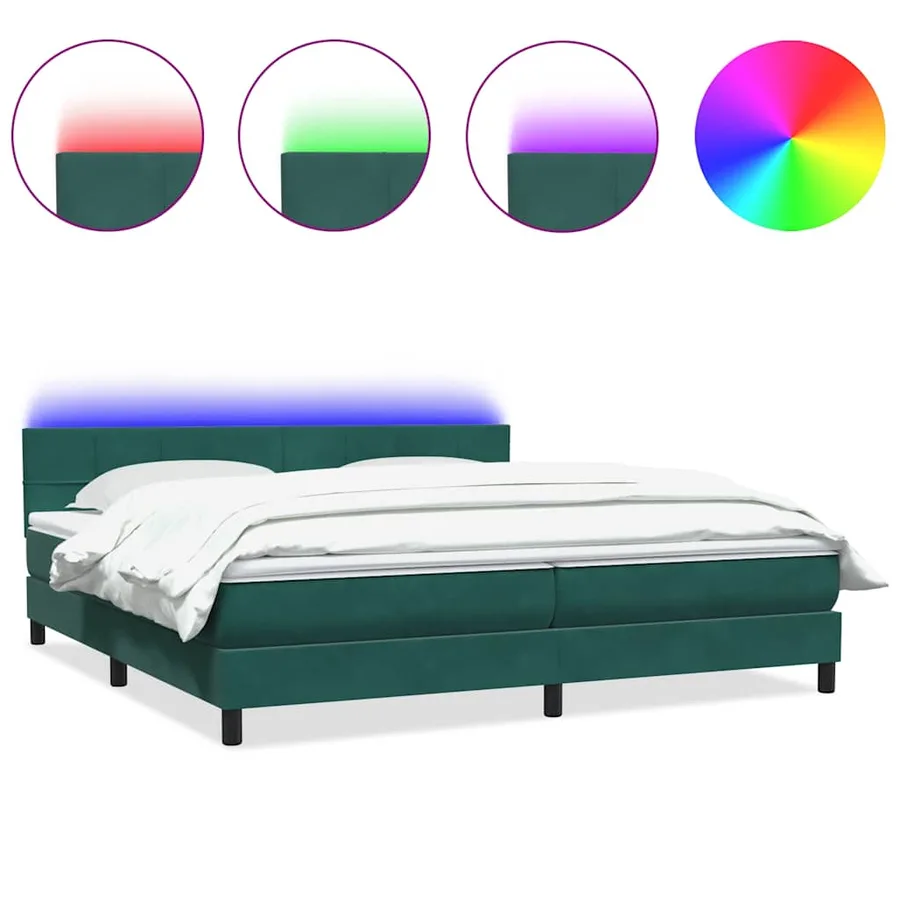 Sommier à lattes de lit et matelas et LED vert foncé 180x220cm velours - 2