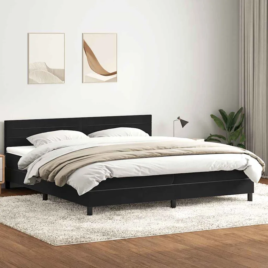 Sommier à lattes de lit avec matelas et LED noir 200x220 cm velours - 4