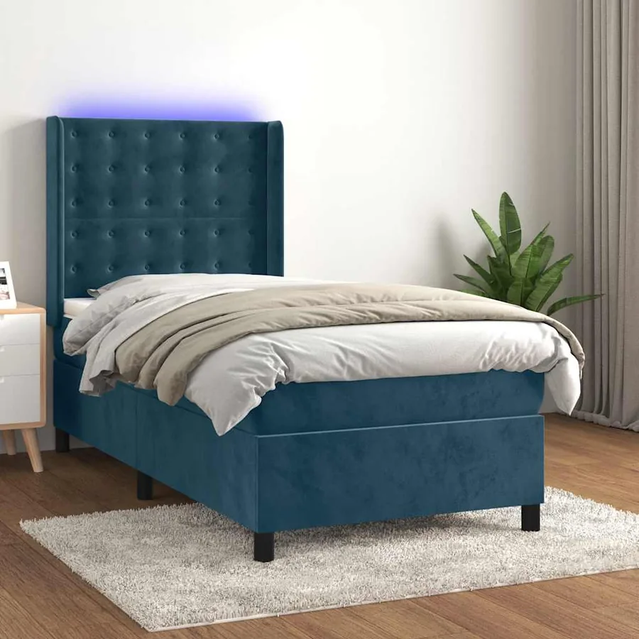 Sommier à lattes de lit matelas LED Bleu foncé 90x200cm Velours