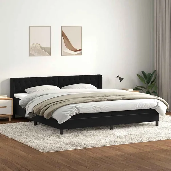 Sommier à lattes de lit avec matelas noir 200x220 cm velours