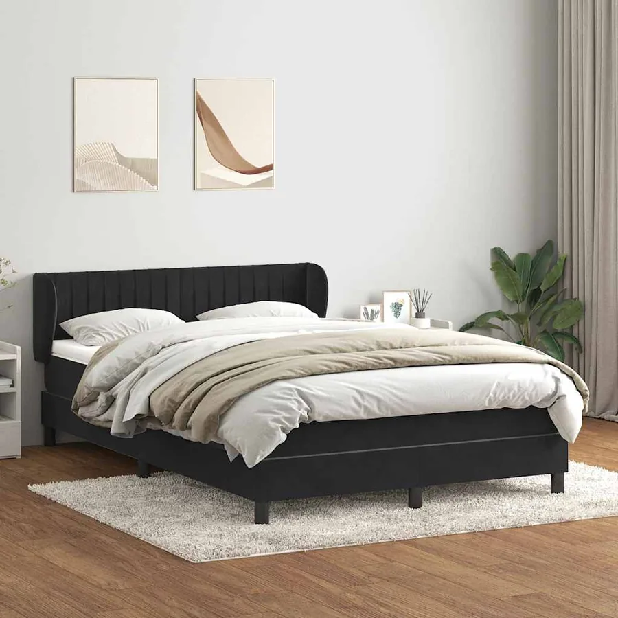 Sommier à lattes de lit avec matelas noir 160x220 cm velours