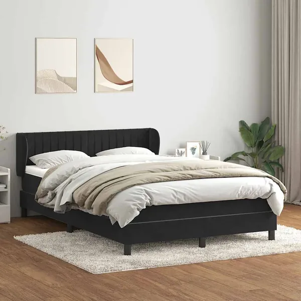 Sommier à lattes de lit avec matelas noir 160x220 cm velours