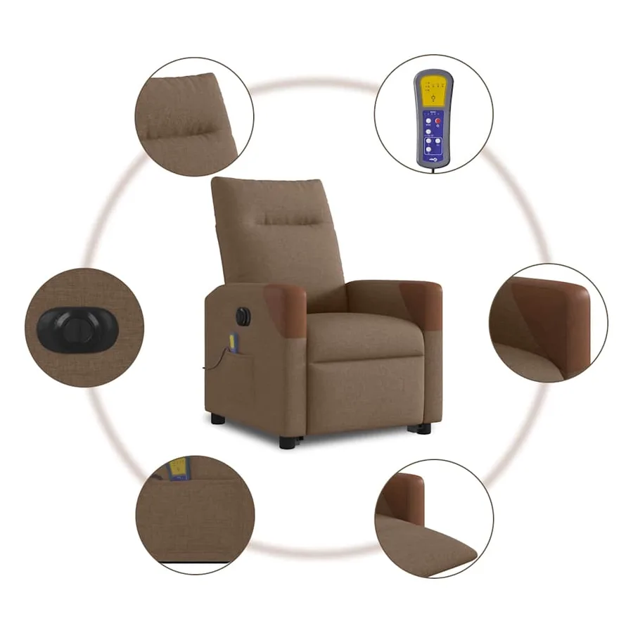 Fauteuil inclinable de massage électrique Marron Tissu - 11