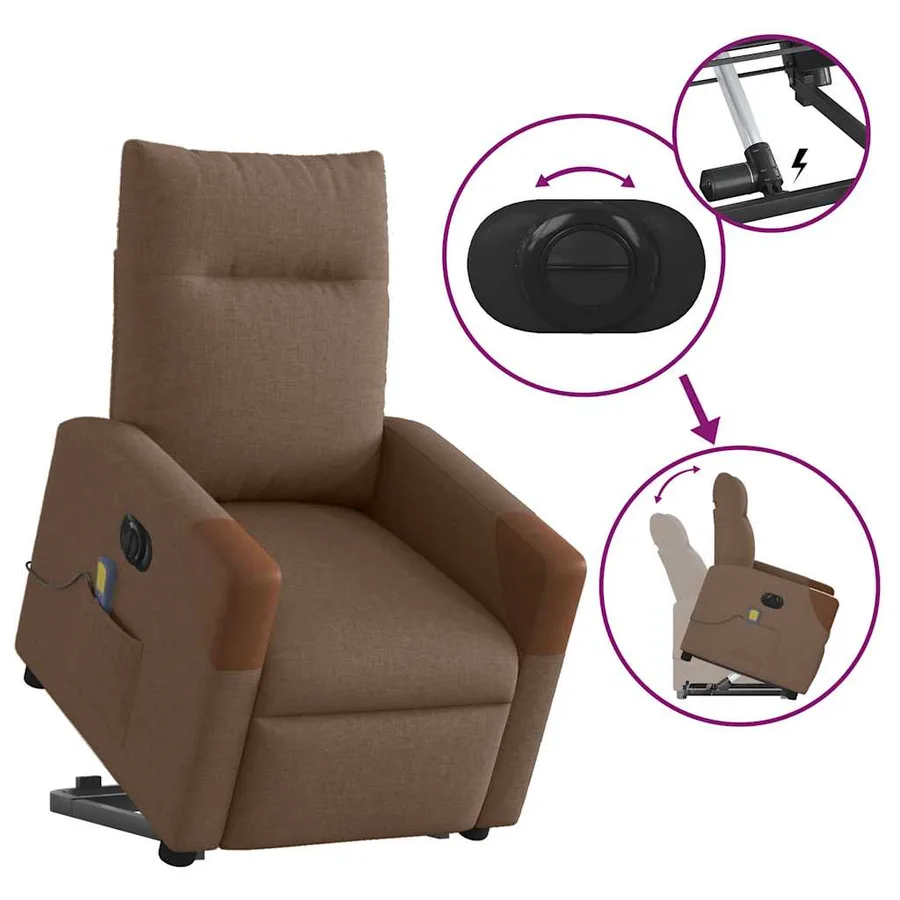 Fauteuil inclinable de massage électrique Marron Tissu - 8