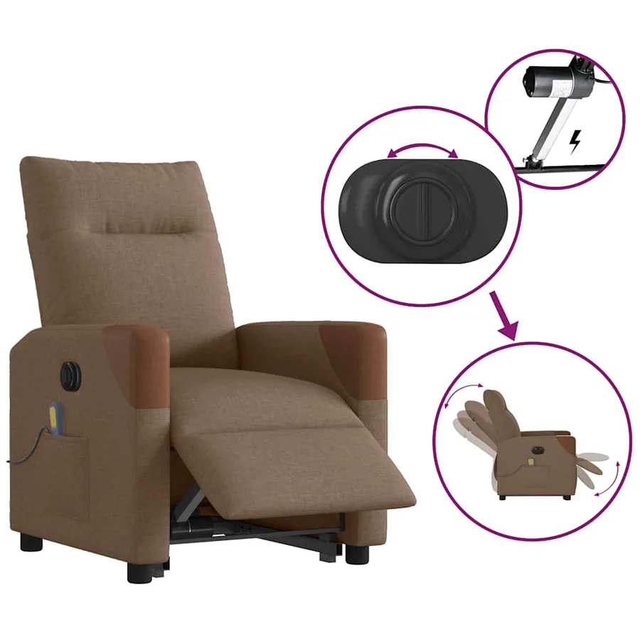 Fauteuil inclinable de massage électrique Marron Tissu - 9