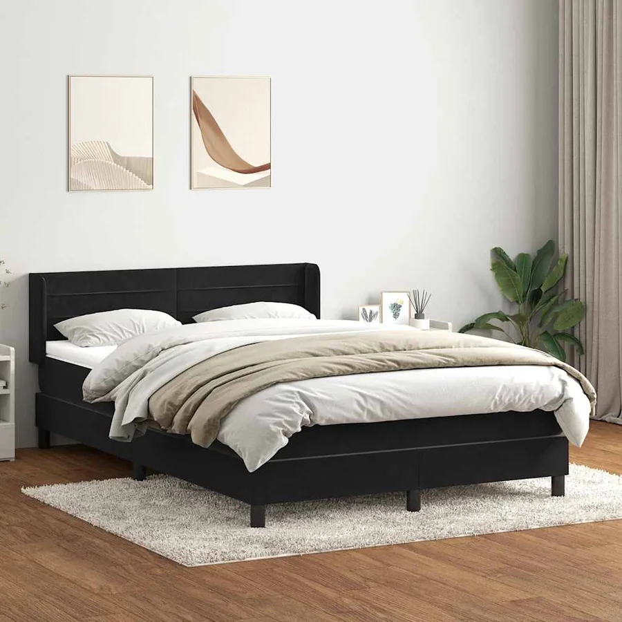 Sommier à lattes de lit avec matelas noir 160x220 cm velours