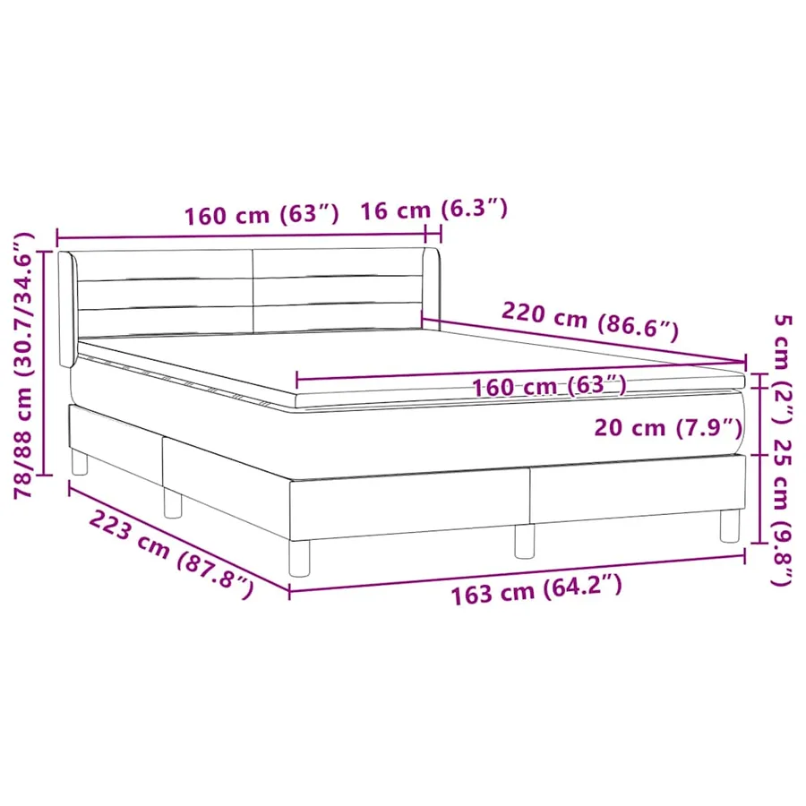 Sommier à lattes de lit avec matelas noir 160x220 cm velours - 12