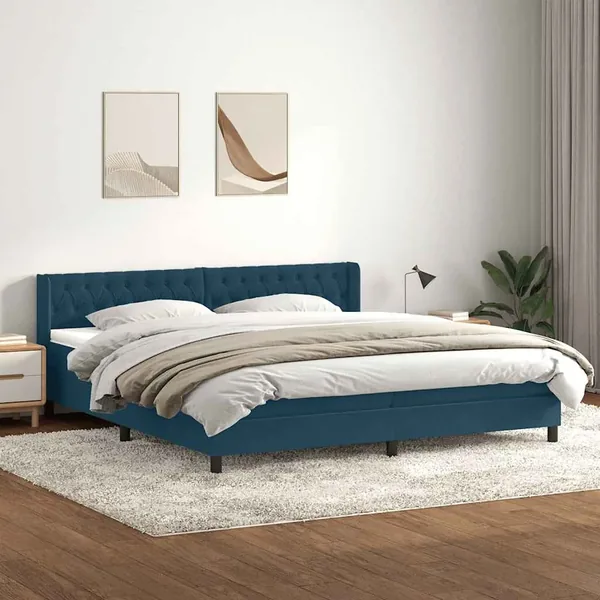 Sommier à lattes de lit et matelas bleu foncé 200x220cm velours