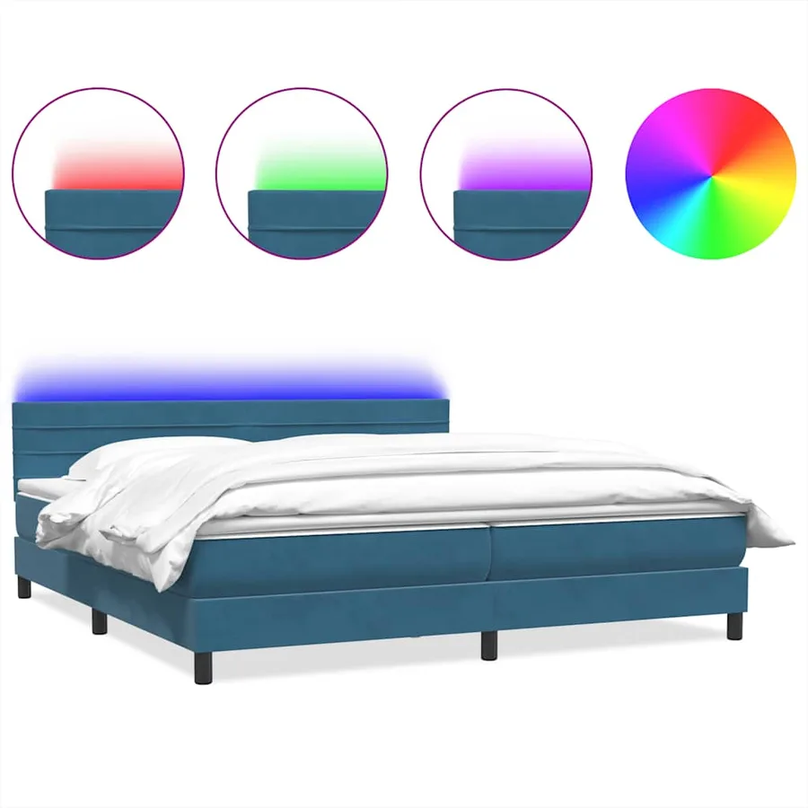 Sommier à lattes de lit et matelas et LED bleu foncé 200x220cm velours - 2