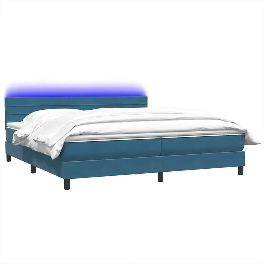 Sommier à lattes de lit et matelas et LED bleu foncé 200x220cm velours - 3