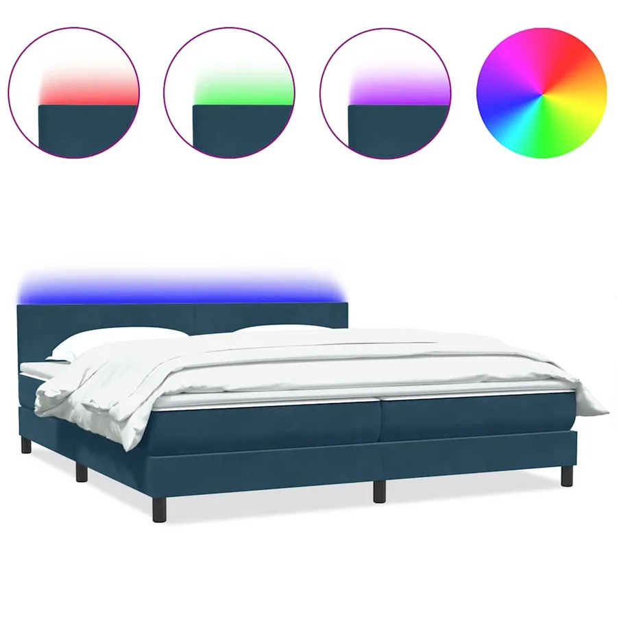 Sommier à lattes de lit et matelas et LED bleu foncé 180x220cm velours - 2