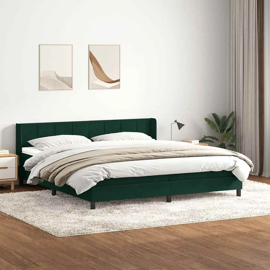 Sommier à lattes de lit et matelas vert foncé 200x220cm velours