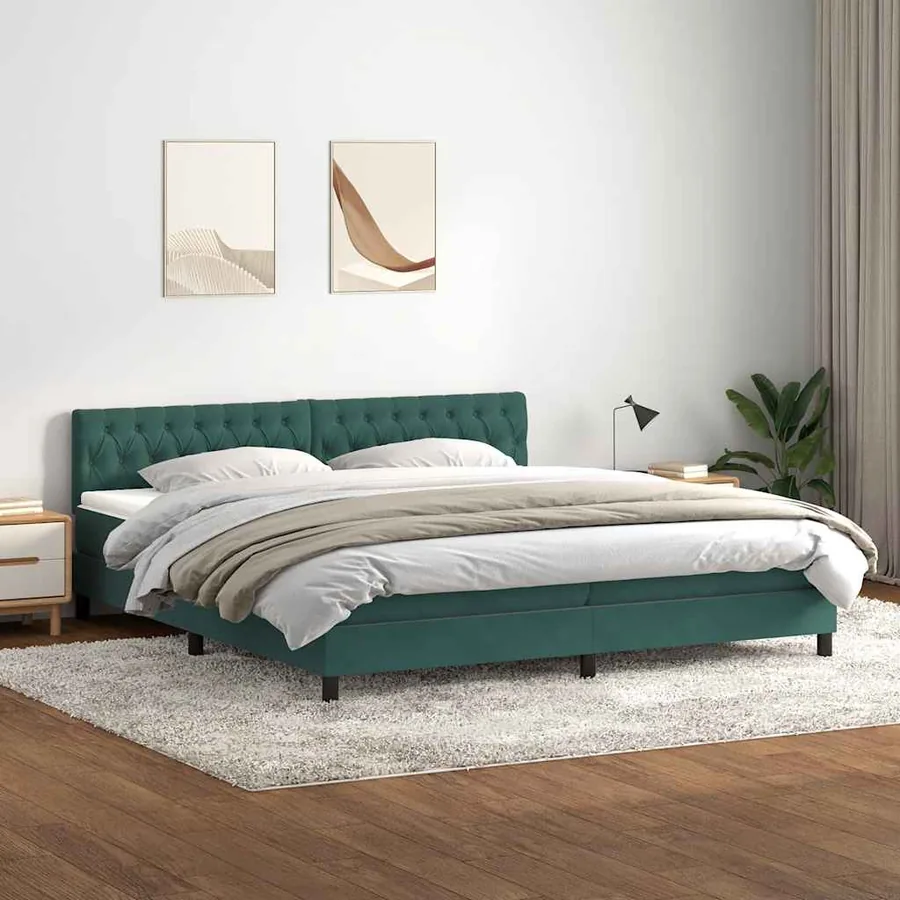 Sommier à lattes de lit et matelas et LED vert foncé 200x220cm velours
