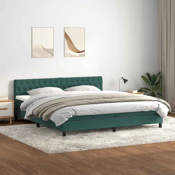 Sommier à lattes de lit et matelas et LED vert foncé 200x220cm velours