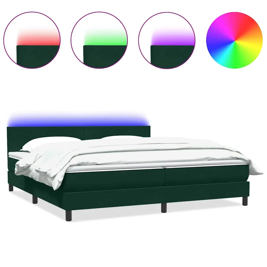 Sommier à lattes de lit et matelas et LED vert foncé 200x220cm velours - 2