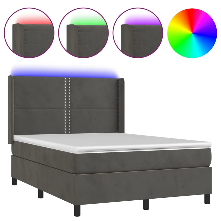 Sommier à lattes de lit matelas et LED Gris foncé 140x200 cm - 2