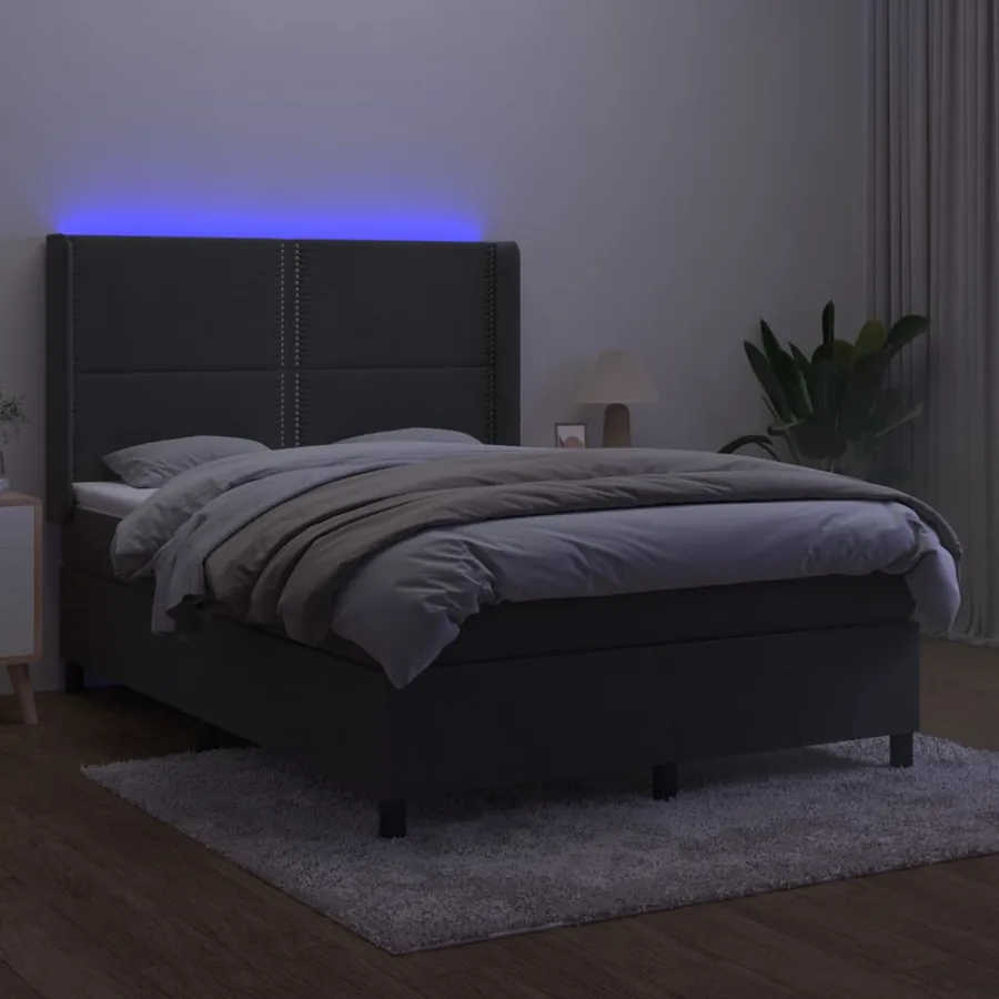 Sommier à lattes de lit matelas et LED Gris foncé 140x200 cm - 3
