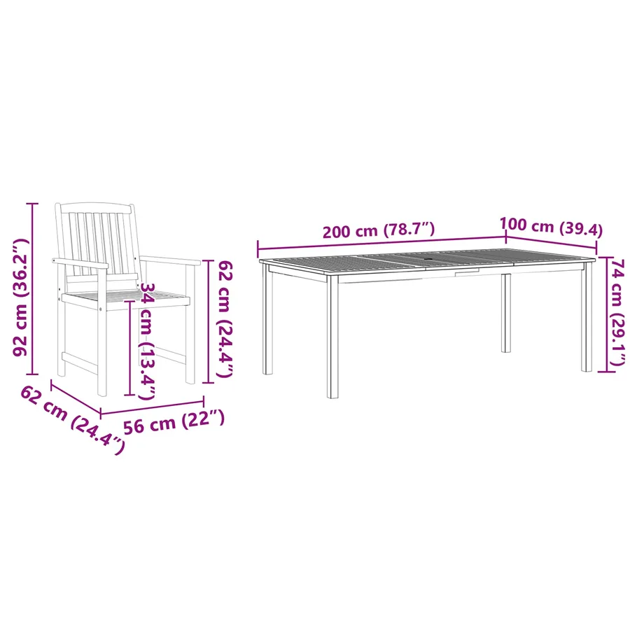 Ensemble de salle à manger pour jardin 9 pcs Marron - 12