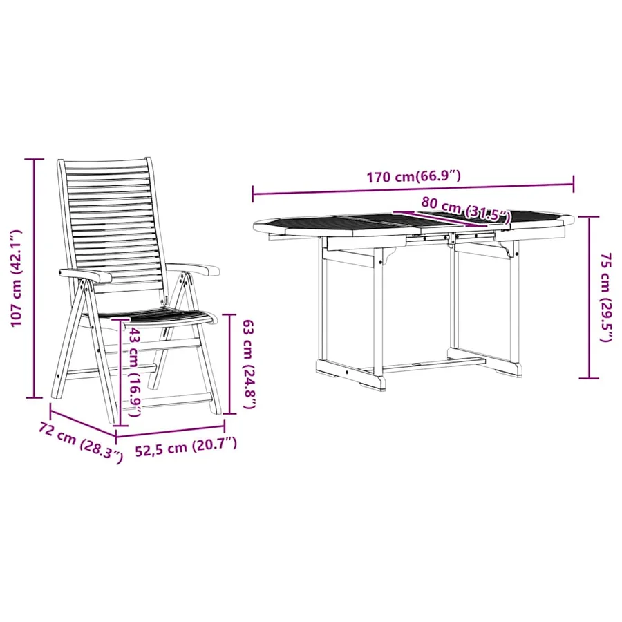 Ensemble de salle à manger pour jardin 7 pcs Marron - 12