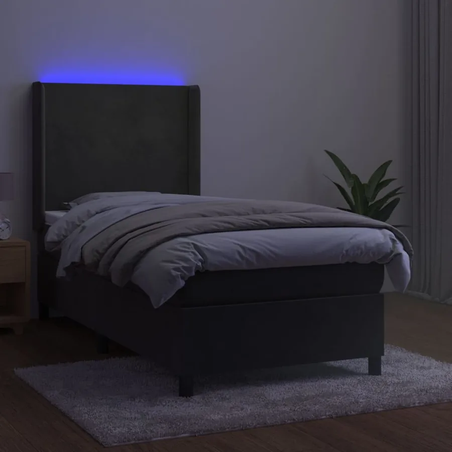 Sommier à lattes de lit matelas LED Gris foncé 90x200cm Velours - 3