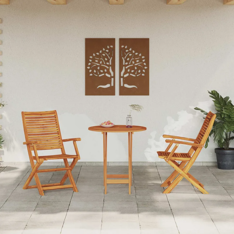 Ensemble bistro pliant 3 pcs Marron Bois d'Acacia Massif