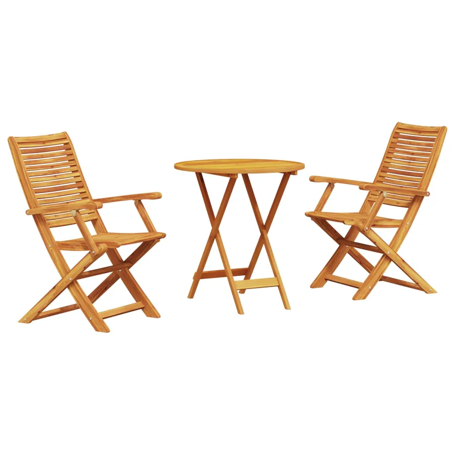 Ensemble bistro pliant 3 pcs Marron Bois d'Acacia Massif - 2
