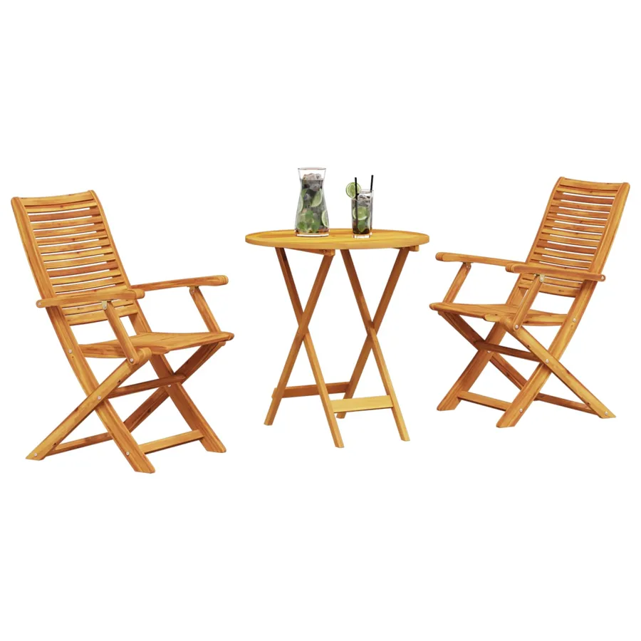 Ensemble bistro pliant 3 pcs Marron Bois d'Acacia Massif - 3