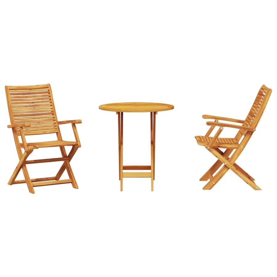 Ensemble bistro pliant 3 pcs Marron Bois d'Acacia Massif - 6