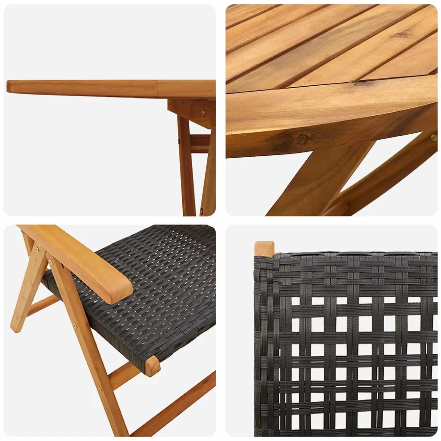 Ensemble de salle à manger pour jardin 7 pcs Noir - 5