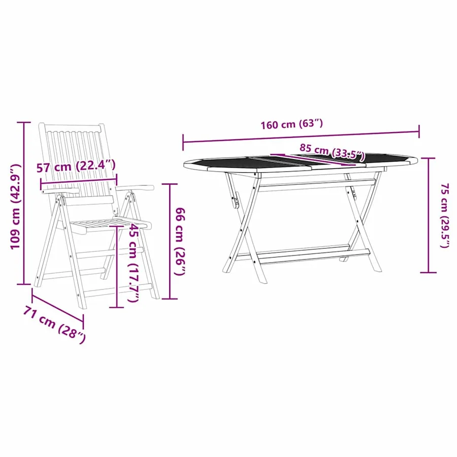 Ensemble de salle à manger pour jardin 7 pcs Marron - 13