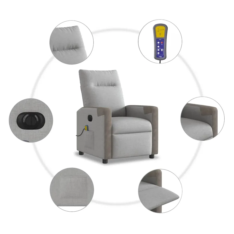 Fauteuil de massage inclinable électrique gris nuage tissu - 14