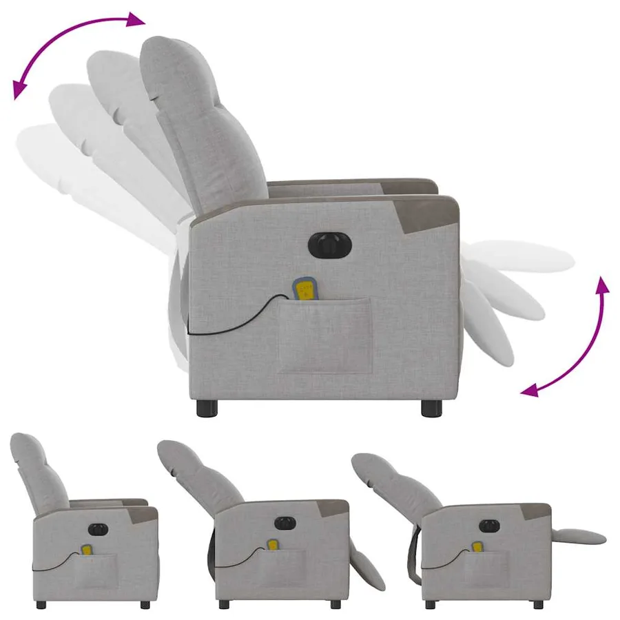 Fauteuil de massage inclinable électrique gris nuage tissu - 8