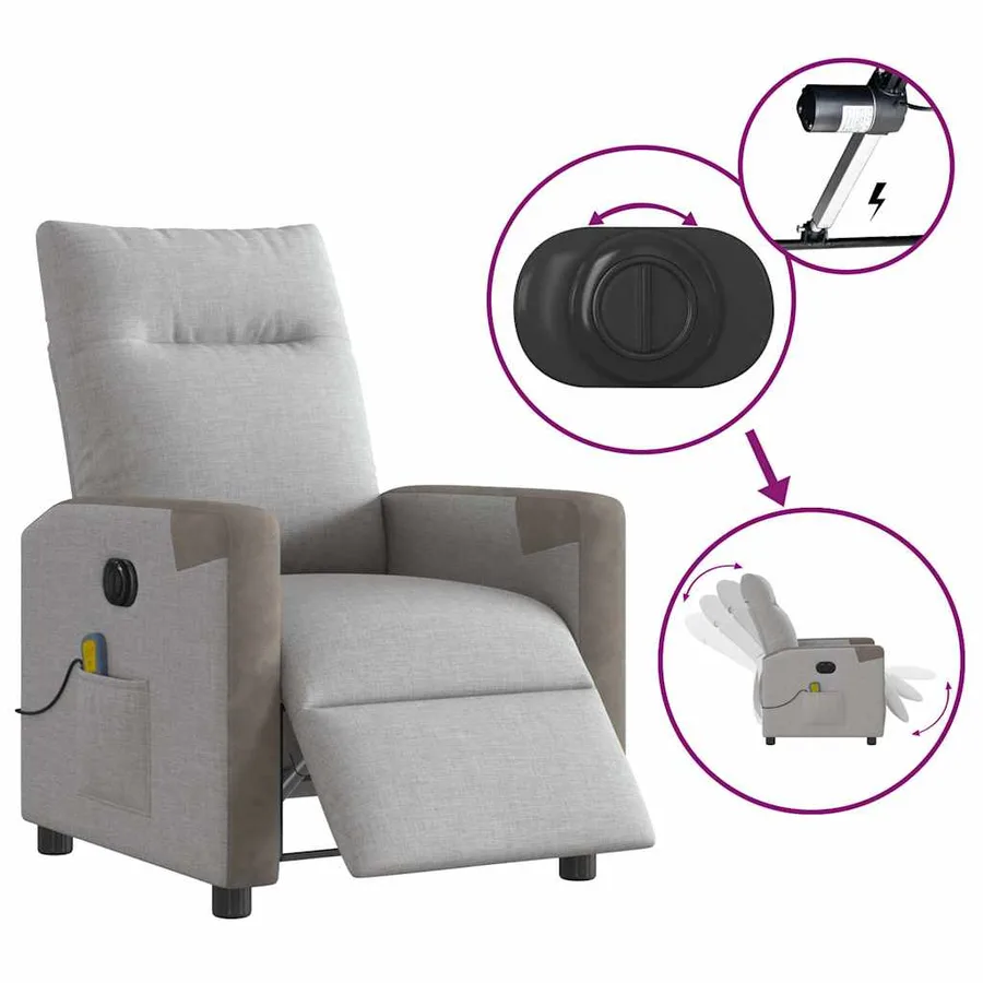 Fauteuil de massage inclinable électrique gris nuage tissu - 9