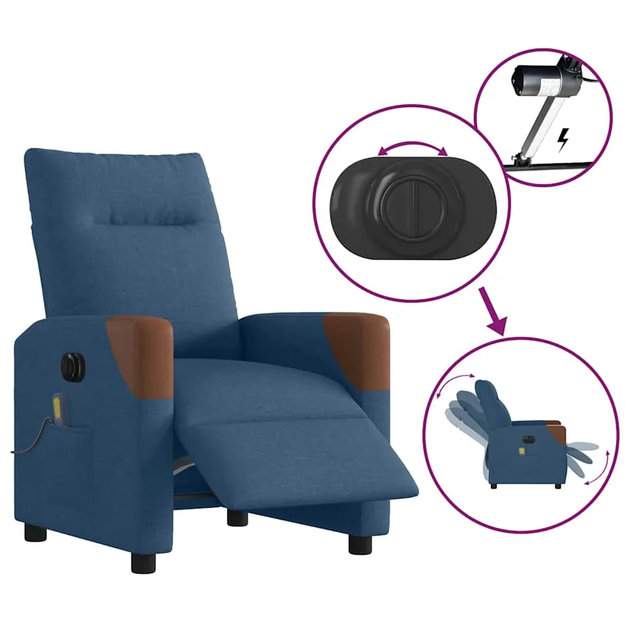 Fauteuil inclinable de massage électrique Bleu Tissu - 9
