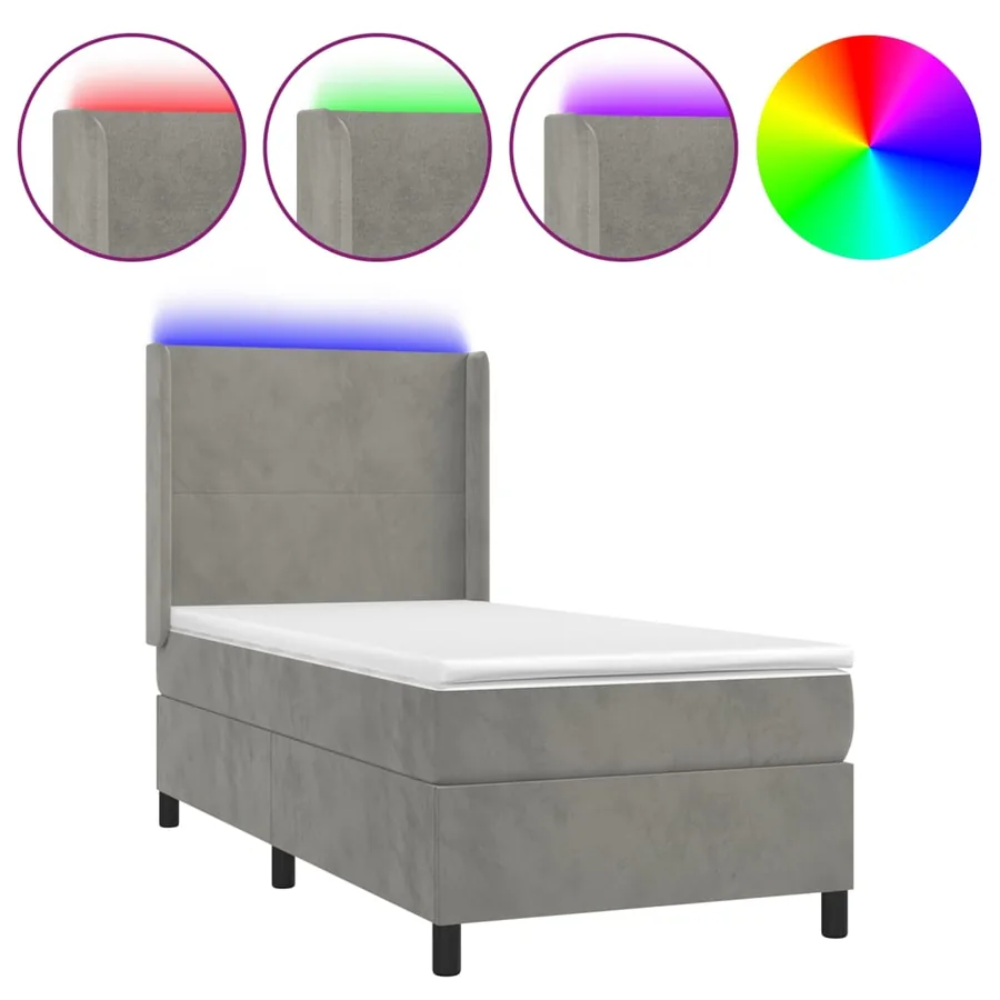 Sommier à lattes de lit matelas LED Gris clair 90x190cm Velours - 2