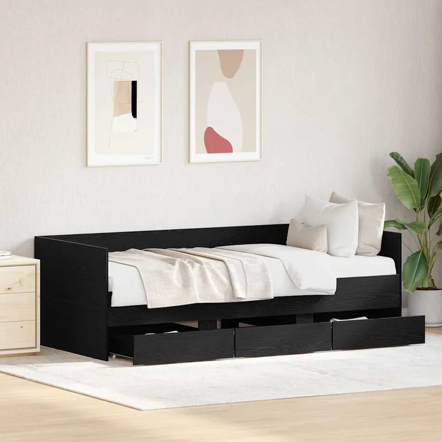 Lit d'appoint Chêne noir 90 x 190 cm Bois d'ingénierie - 3
