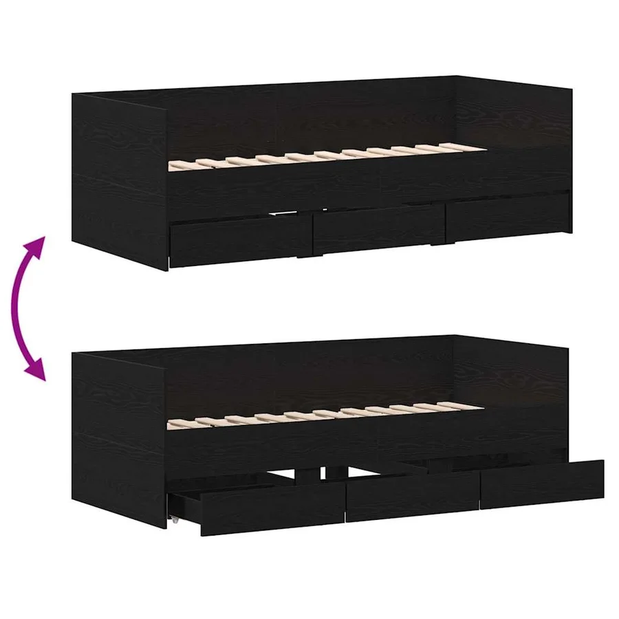 Lit d'appoint Chêne noir 90 x 190 cm Bois d'ingénierie - 8