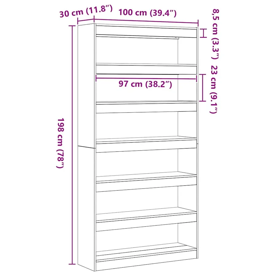 Bibliothèque Blanc 100 x 30 x 198 cm Bois d'ingénierie - 8