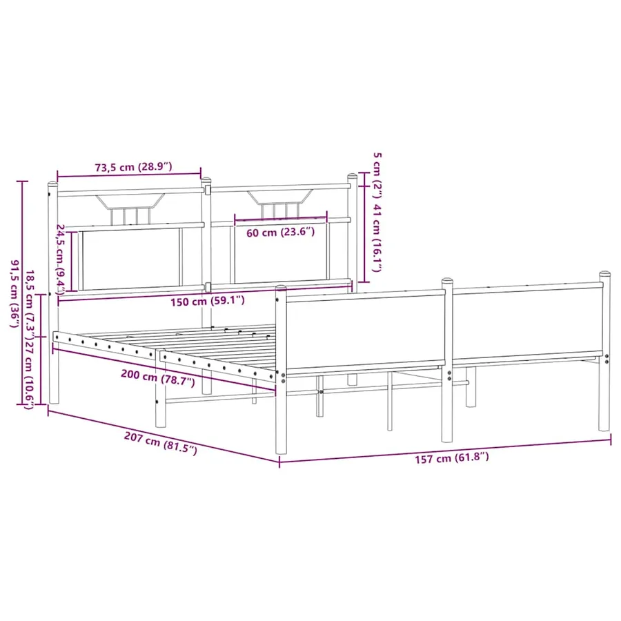 Cadre de lit sans matelas chêne fumé 150x200 cm bois ingénierie - 11
